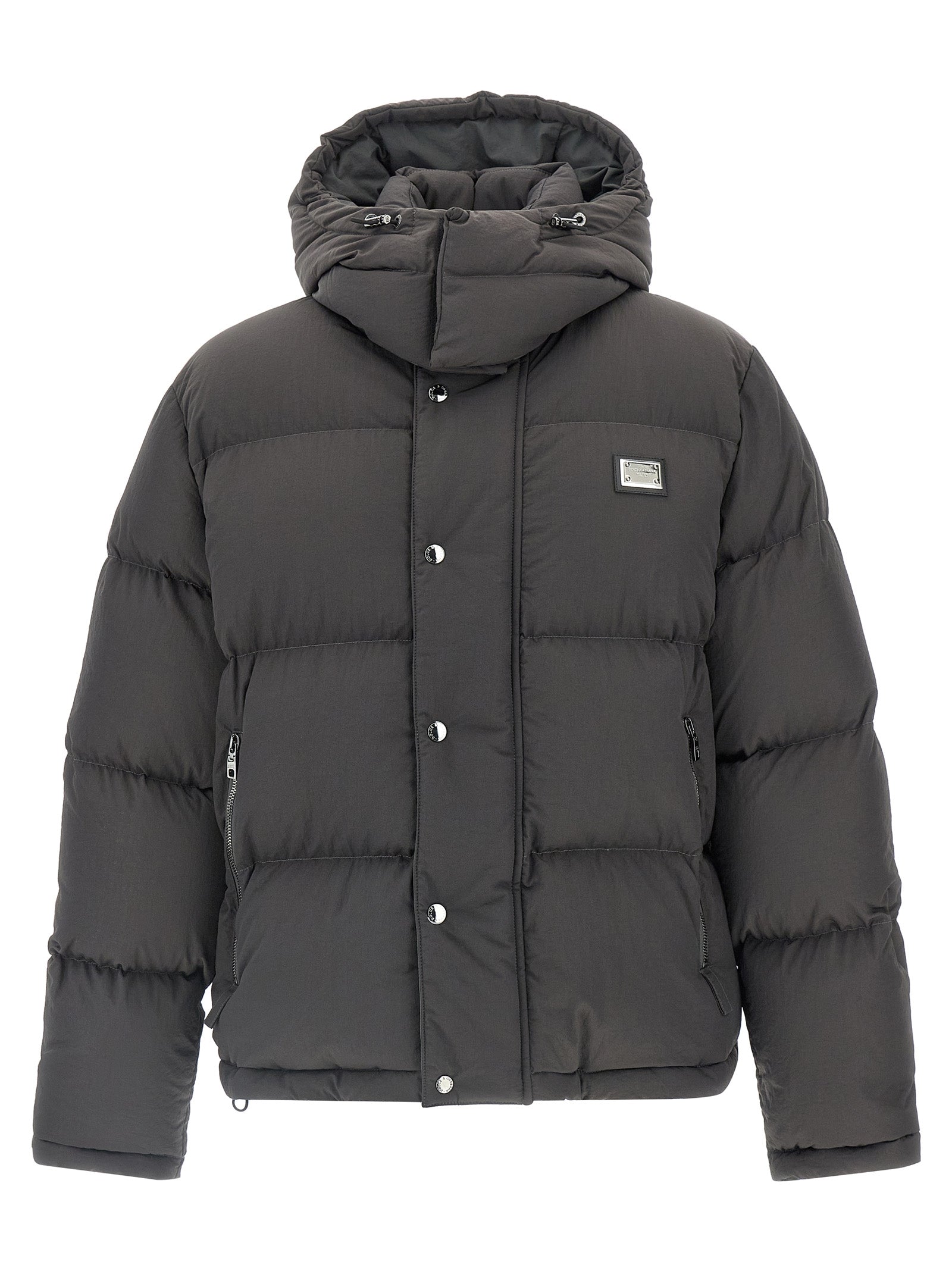 Dolce & Gabbana Graue Polyamid-Jacke in voller Länge
