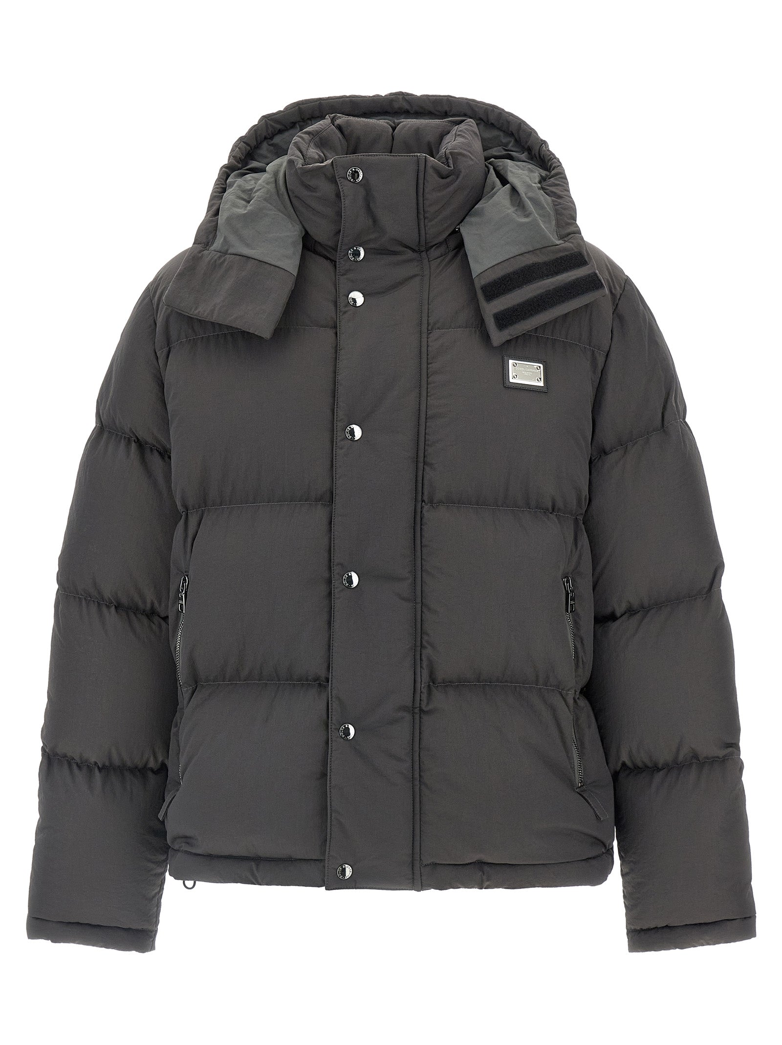 Dolce & Gabbana Graue Polyamid-Jacke in voller Länge