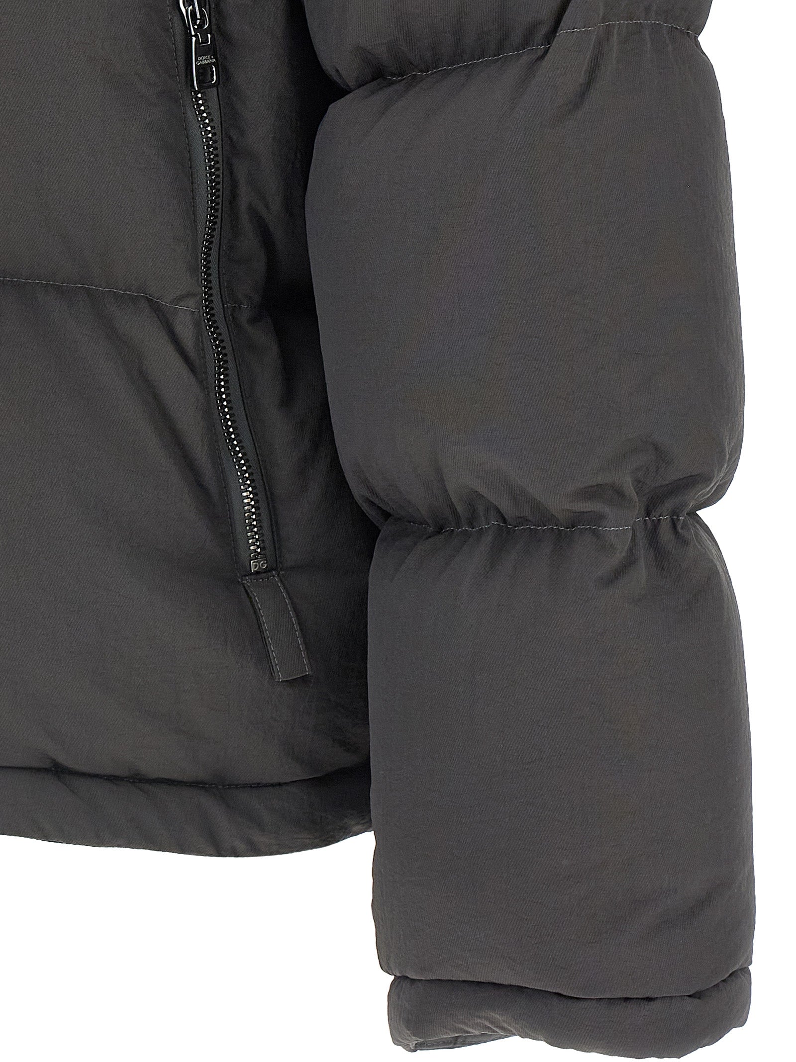 Dolce & Gabbana Graue Polyamid-Jacke in voller Länge