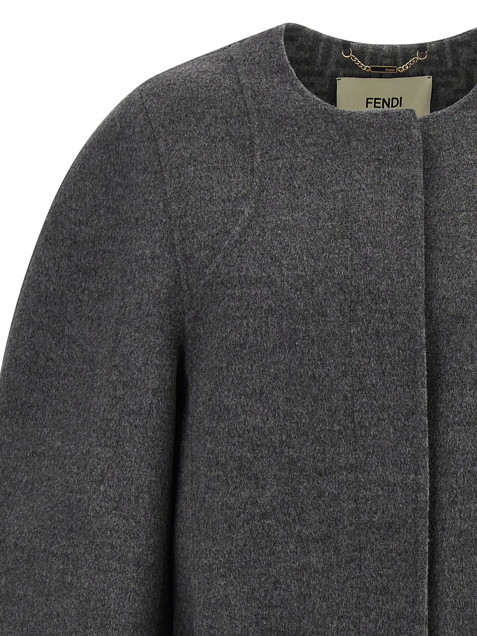 Fendi Grauer Wollmantel aus reiner Schurwolle