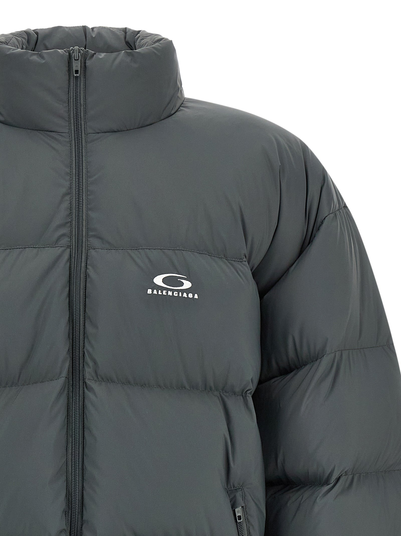 Balenciaga Graue Polyamid-Jacke in voller Länge