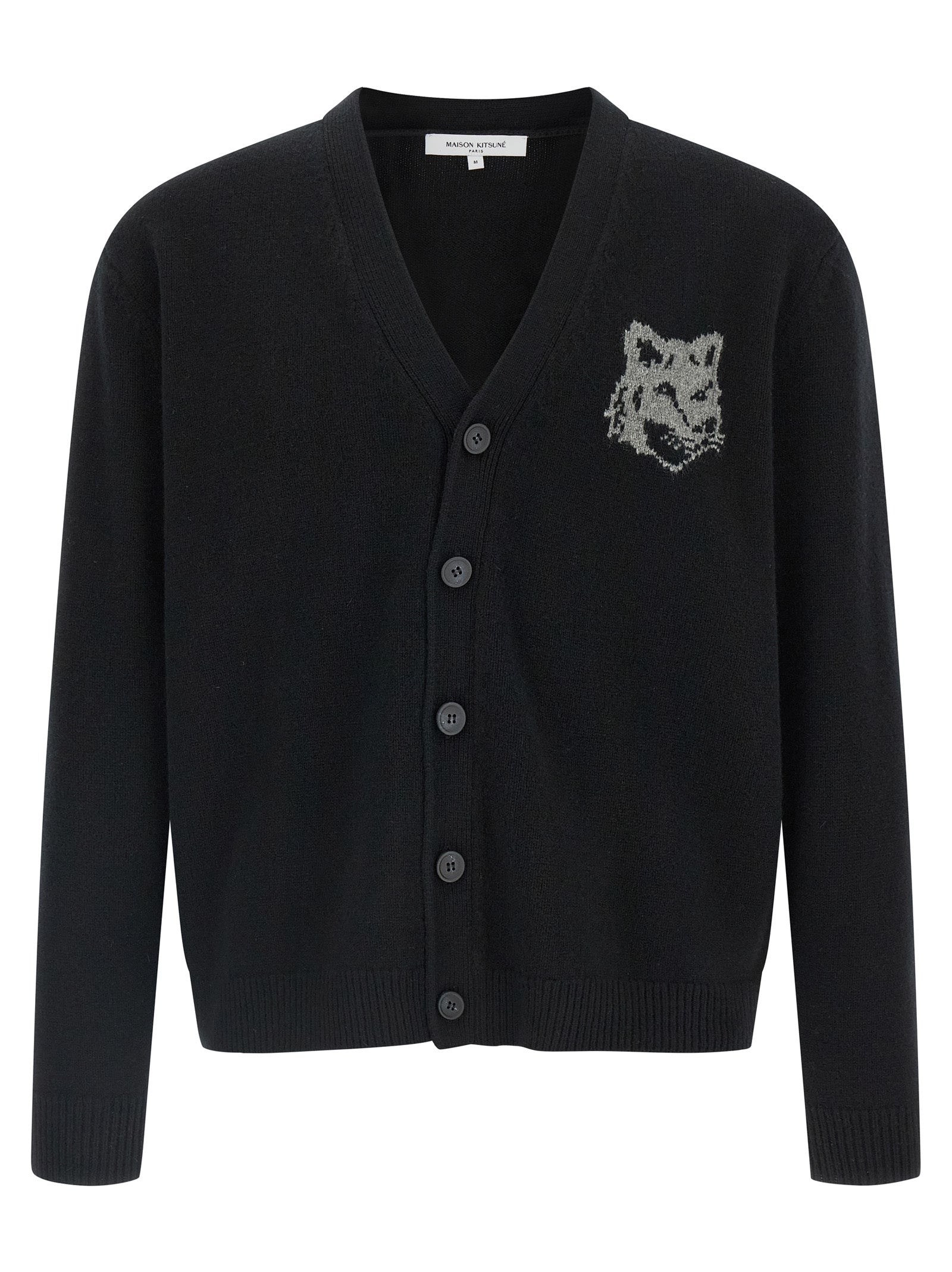 Maison Kitsuné Schwarzer Cardigan aus Merinowolle