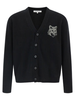 Maison Kitsuné Schwarzer Cardigan aus Merinowolle