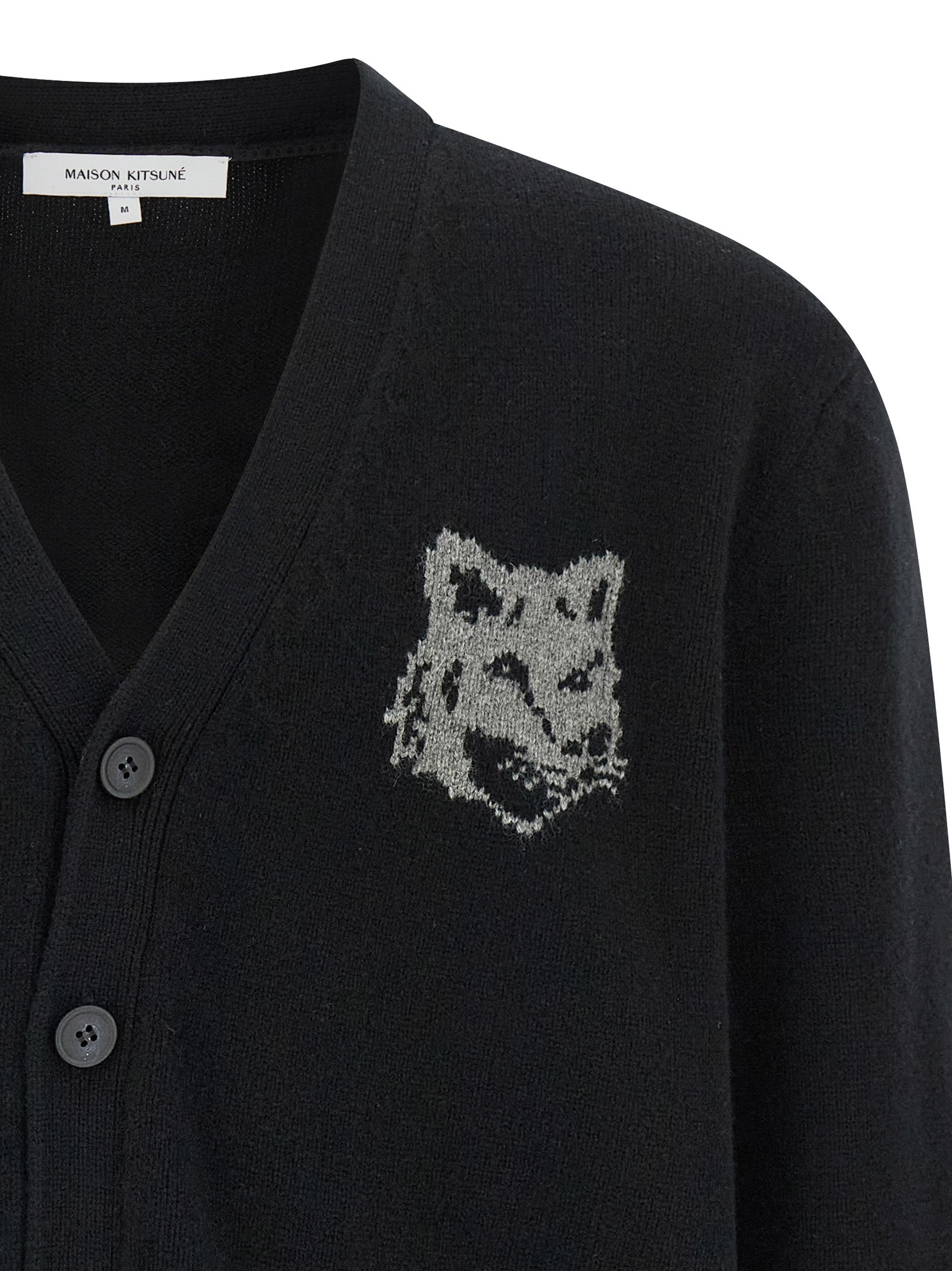 Maison Kitsuné Schwarzer Cardigan aus Merinowolle