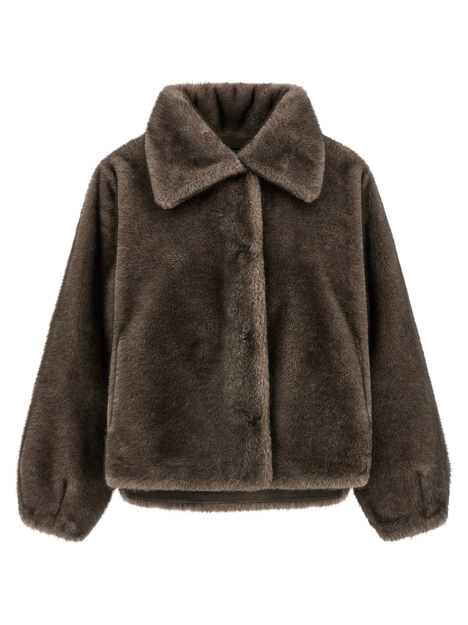 LOU ANDREA Braune Polyamid-Jacke in voller Länge