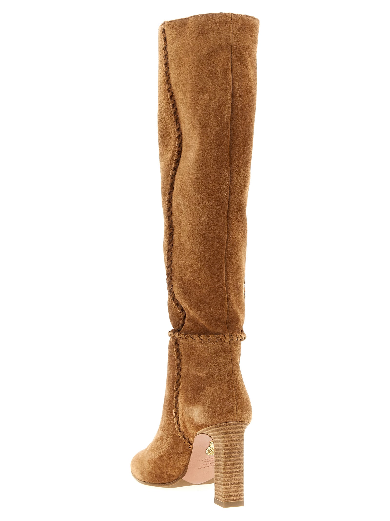 Aquazzura Beige Kalbsleder Overknee-Stiefel