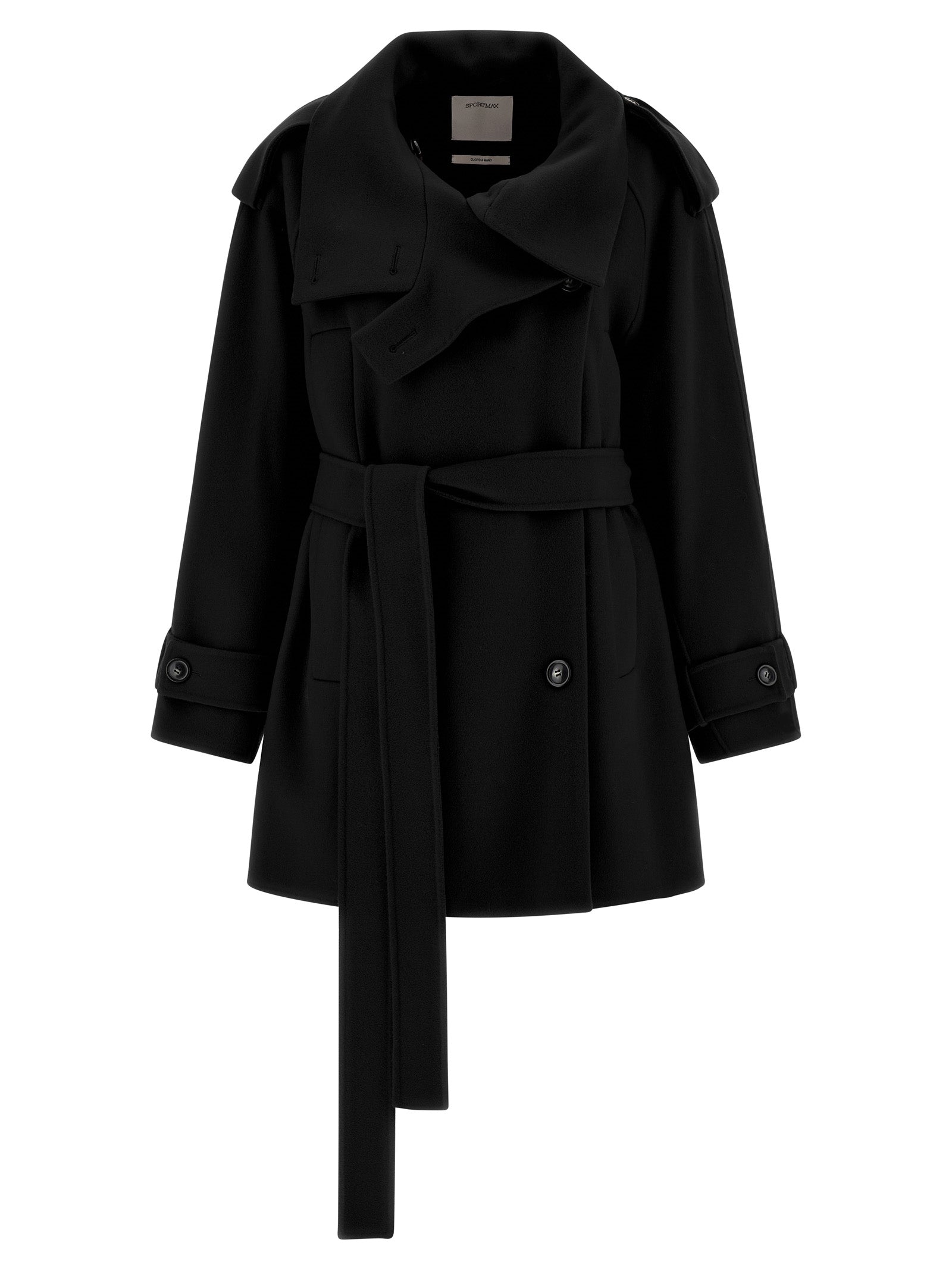 Sportmax Schwarzer Wollmantel aus reiner Schurwolle