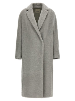 'S Max Mara Grauer Mantel aus Alpaka und Leder