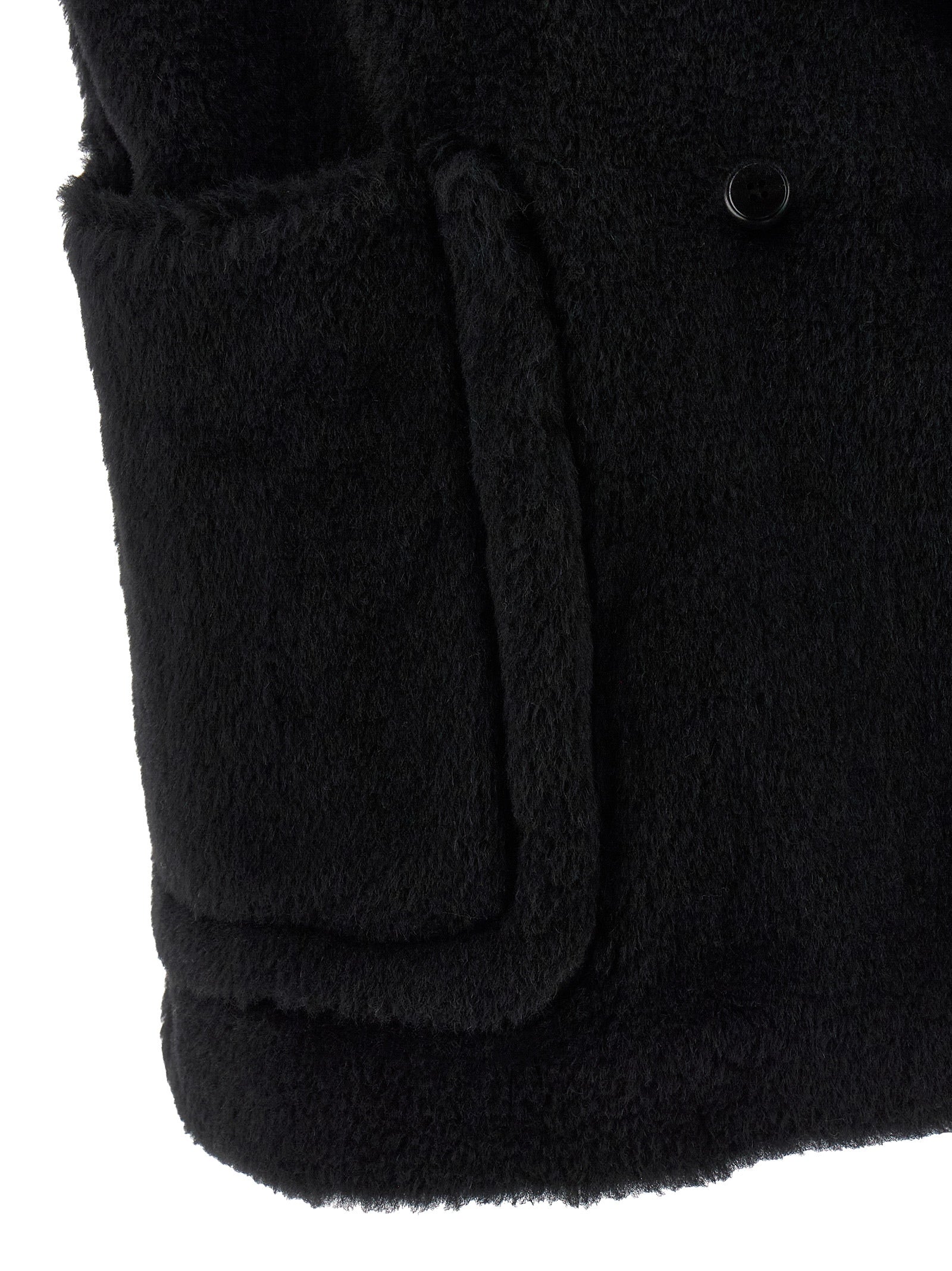 Max Mara Ärmellose Jacke aus schwarzem Alpaka und Leder