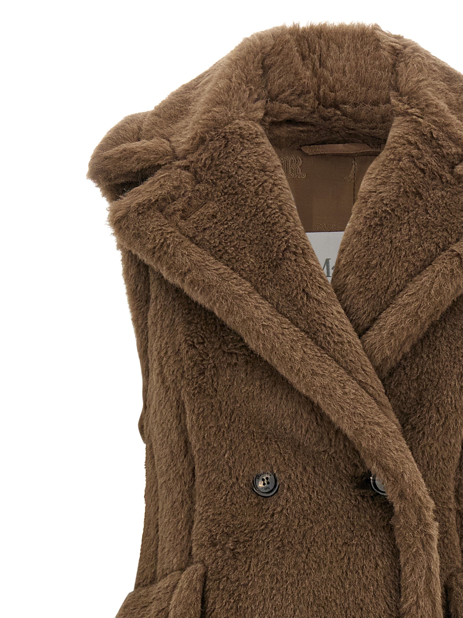 Max Mara Brauner Mantel aus Alpaka und Leder