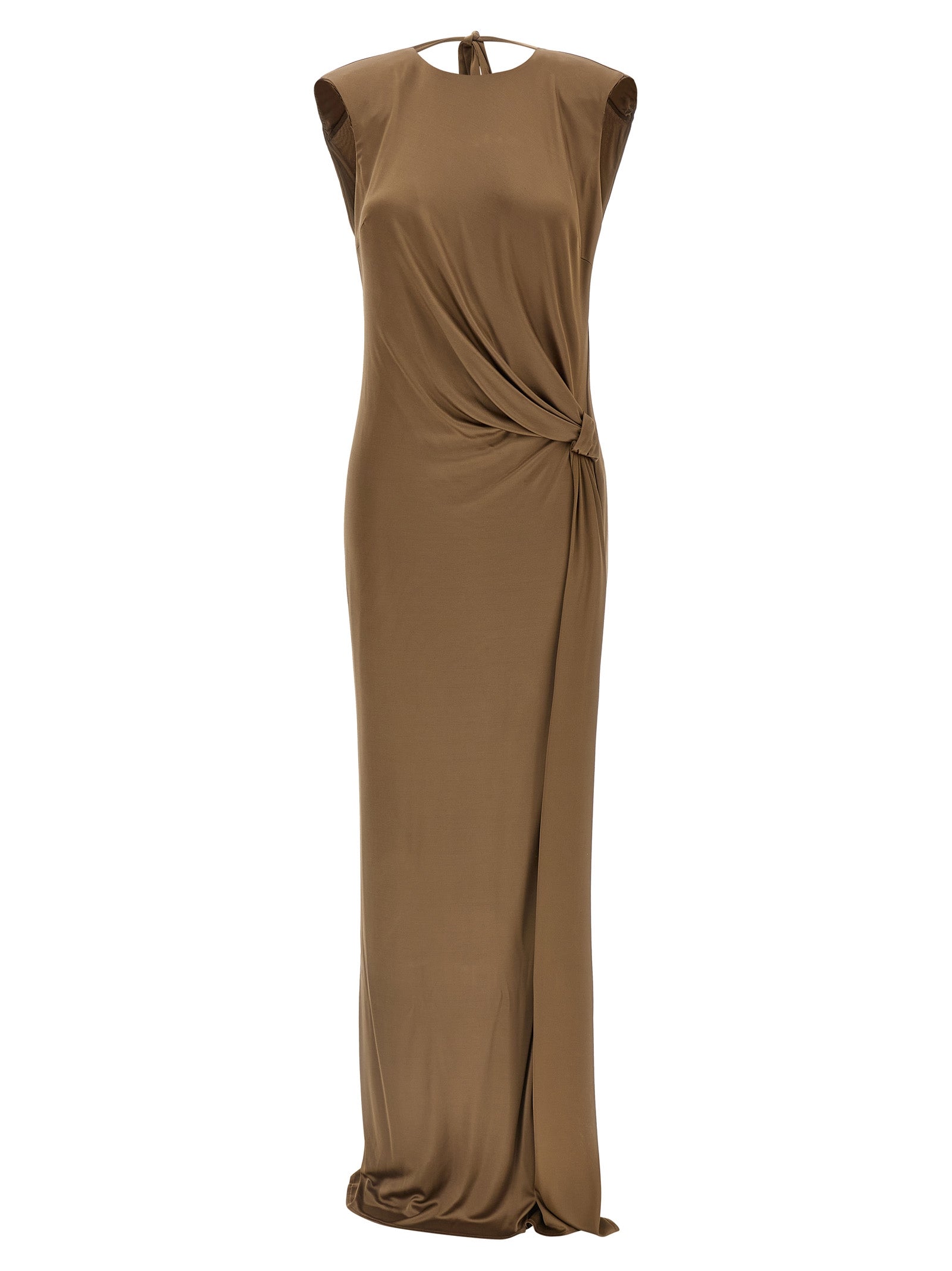 Elisabetta Franchi Beigefarbenes Viskose-Maxikleid