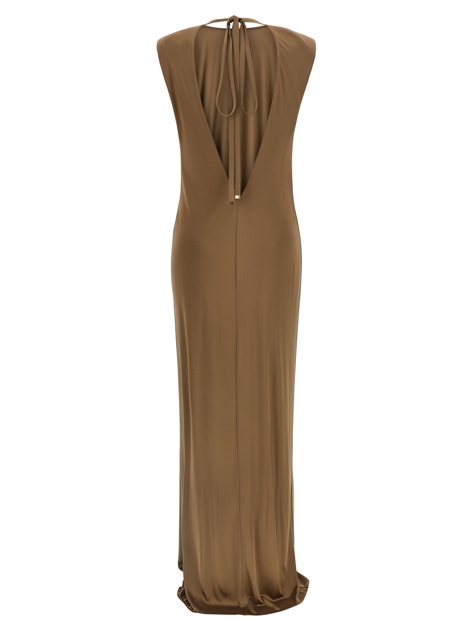Elisabetta Franchi Beigefarbenes Viskose-Maxikleid