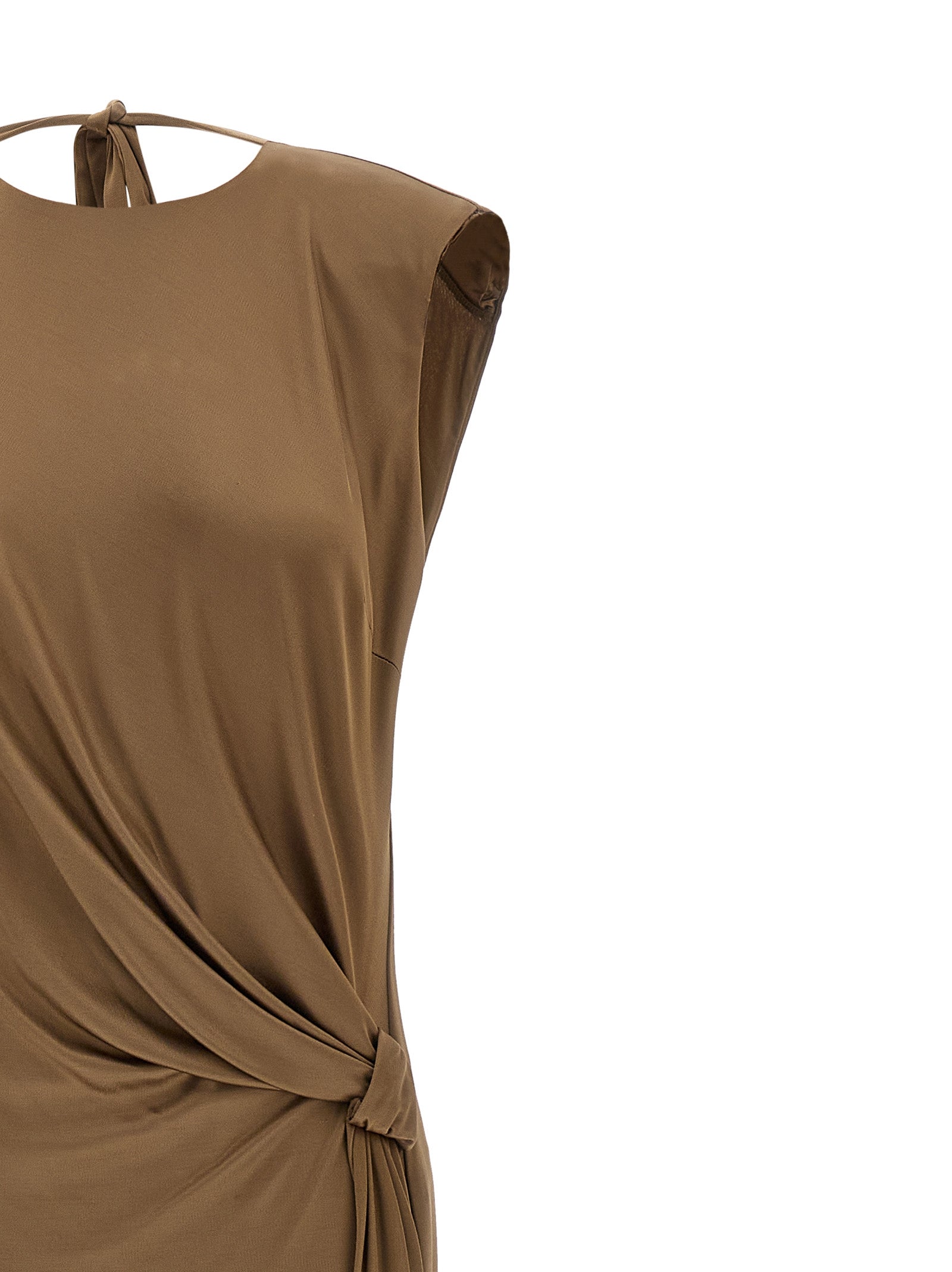 Elisabetta Franchi Beigefarbenes Viskose-Maxikleid