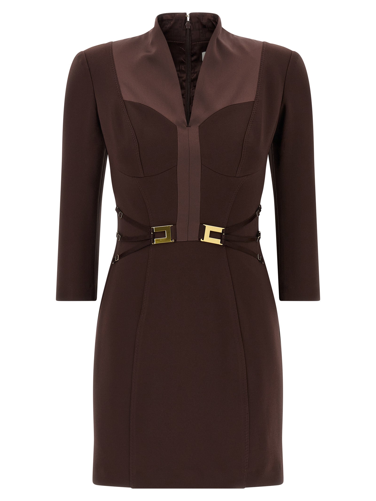 Elisabetta Franchi Kurzes Braunes Kleid Aus Polyester