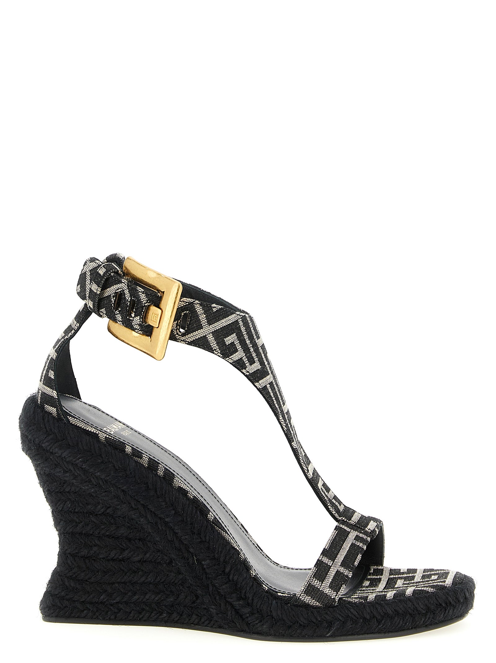 Balmain Schwarze Keilsandalen aus Polyester