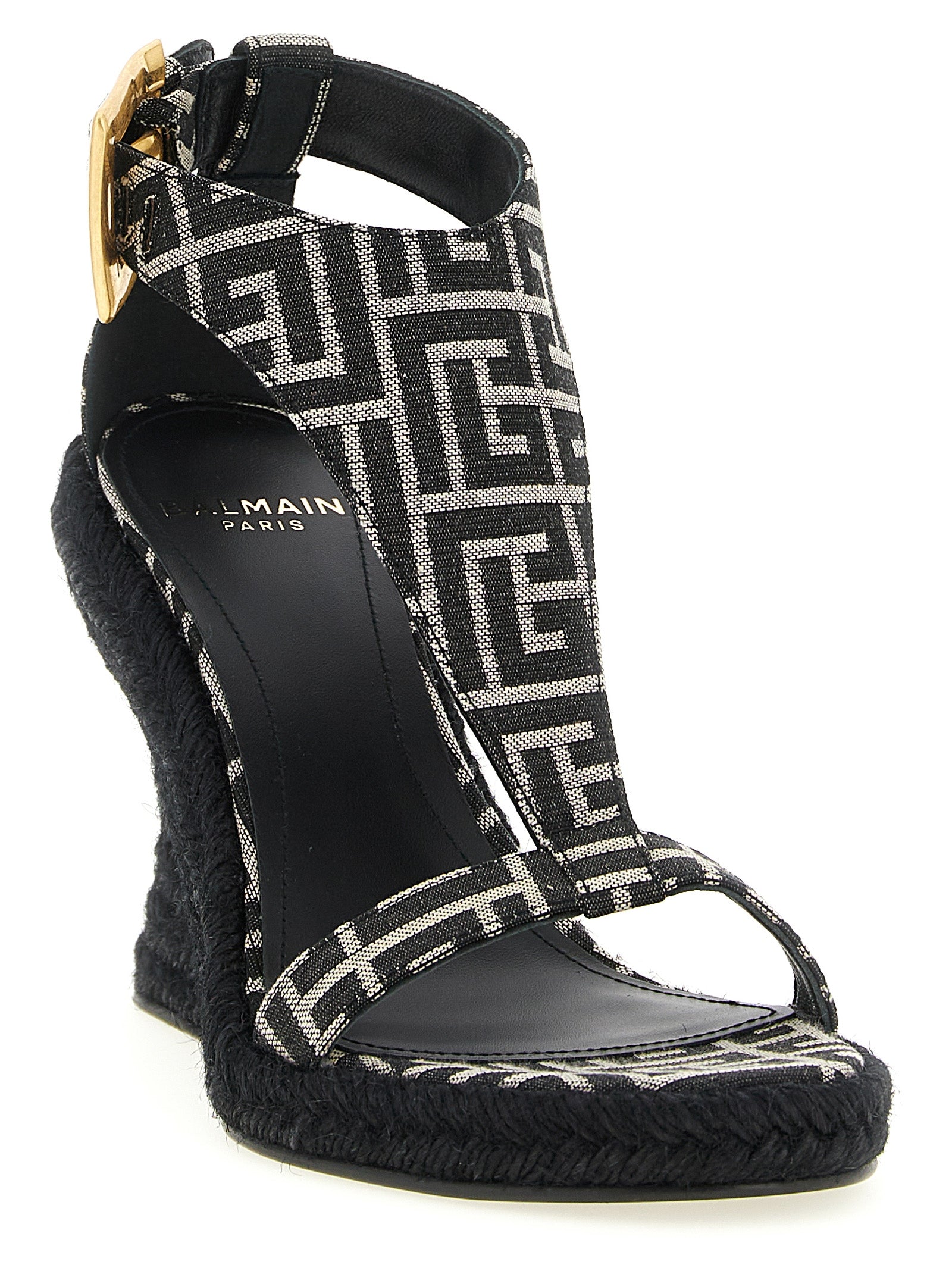 Balmain Schwarze Keilsandalen aus Polyester