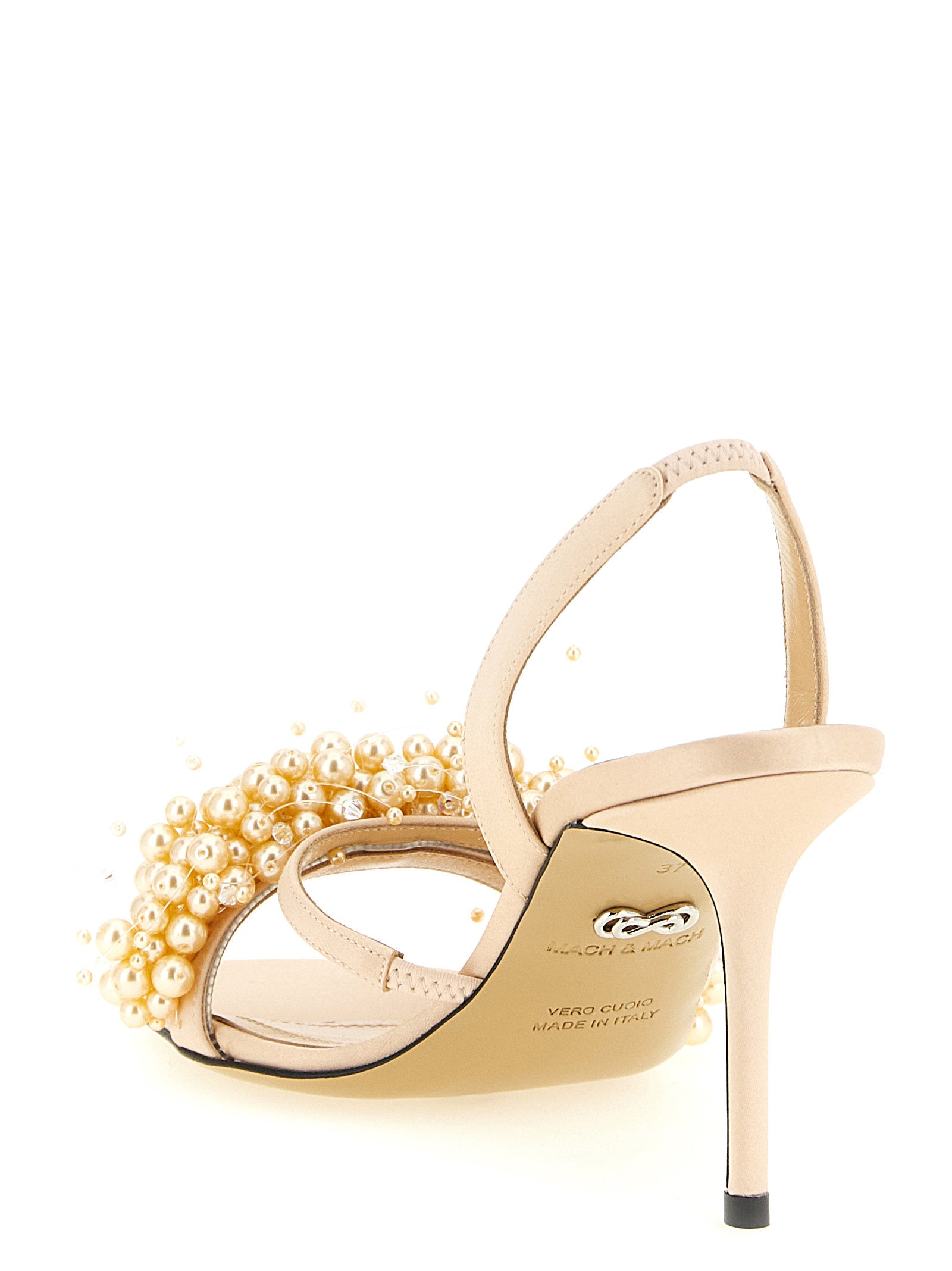 MACH & MACH Goldene Satin-Stiletto-Sandalen