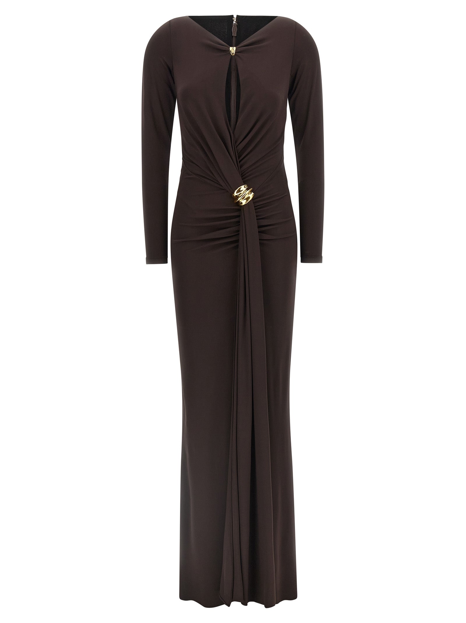 Elisabetta Franchi Braunes Viskose-Maxikleid