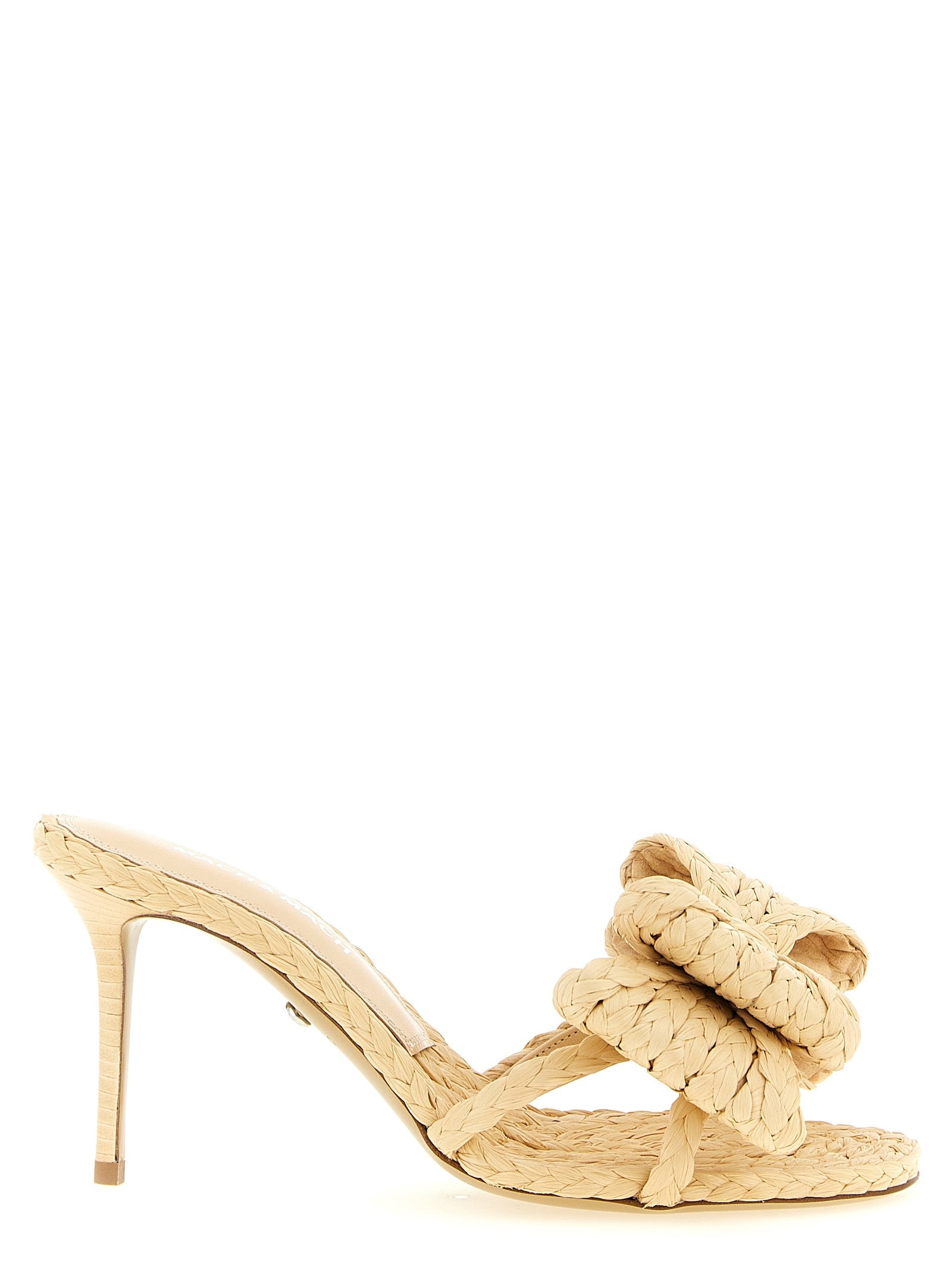 MACH & MACH Beige Raffia Stiletto-Sandalen