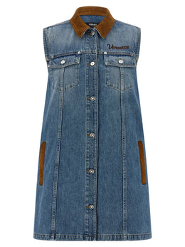 Versace Kurzes blaues Baumwollkleid