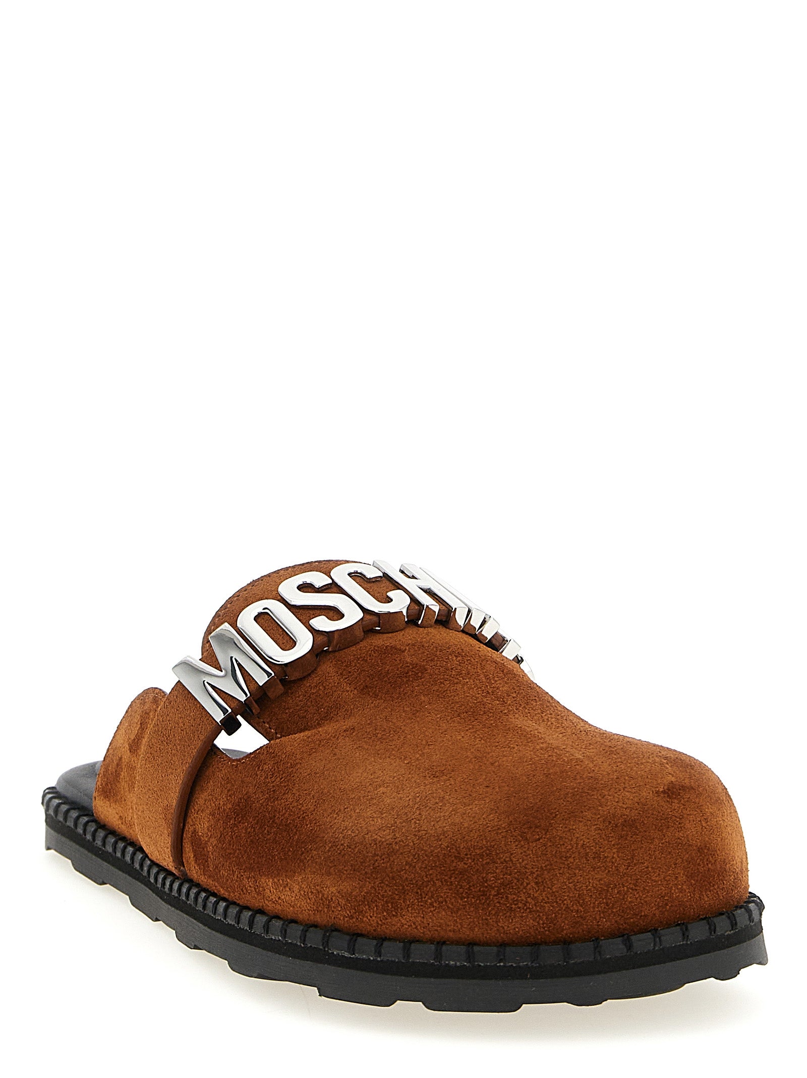 Moschino Braune Kalbsleder-Clogs