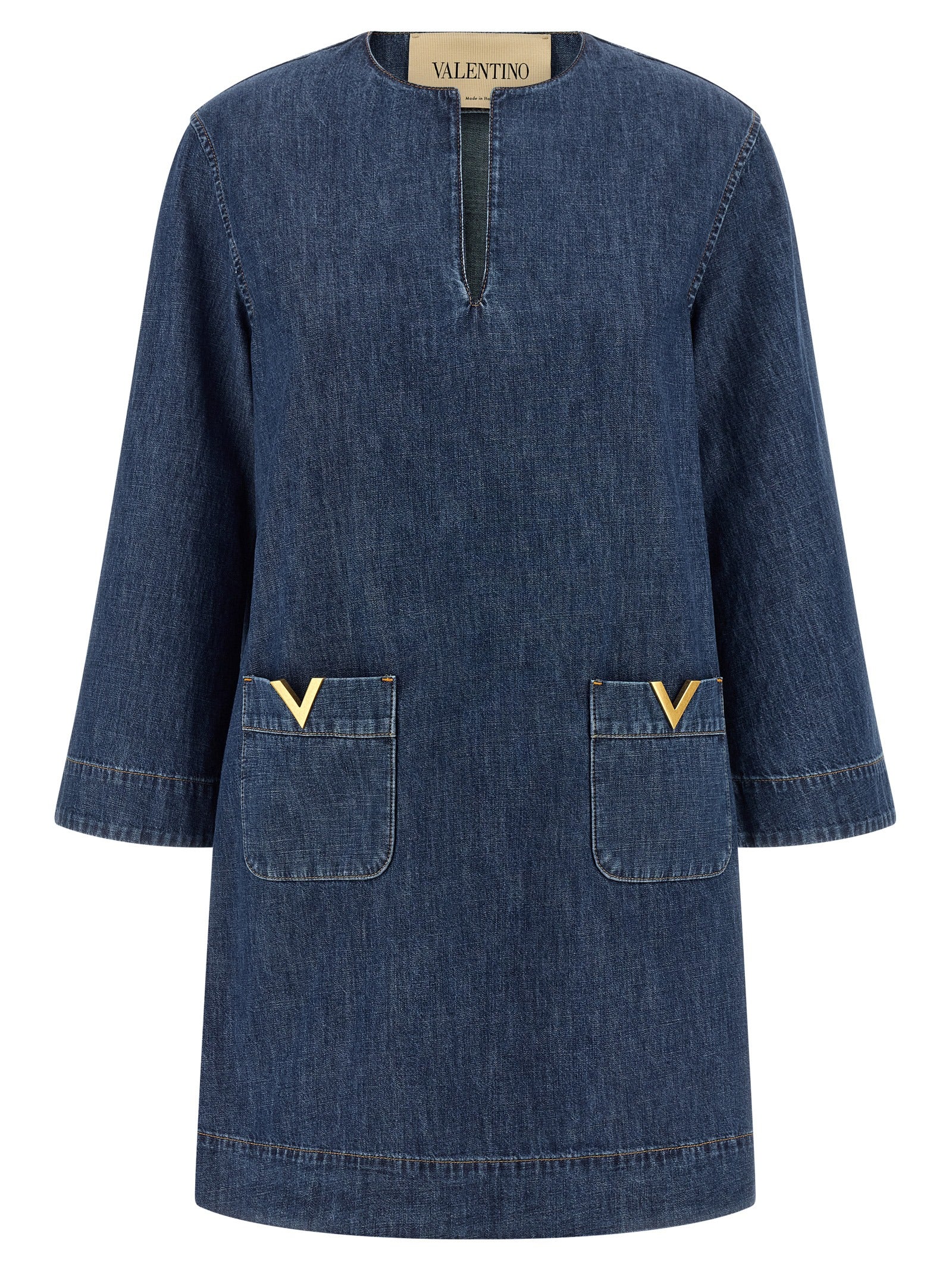 Valentino Garavani Kurzes blaues Baumwollkleid