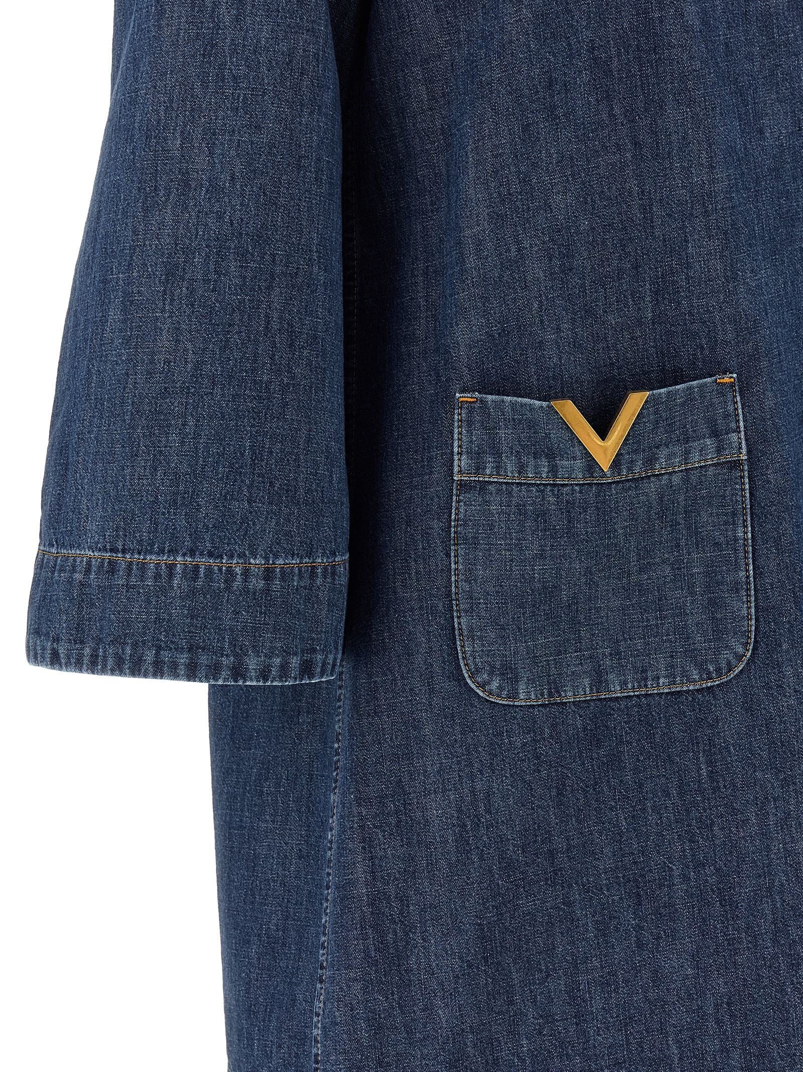 Valentino Garavani Kurzes blaues Baumwollkleid