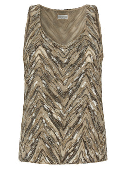 Brunello Cucinelli Beige Seidentops