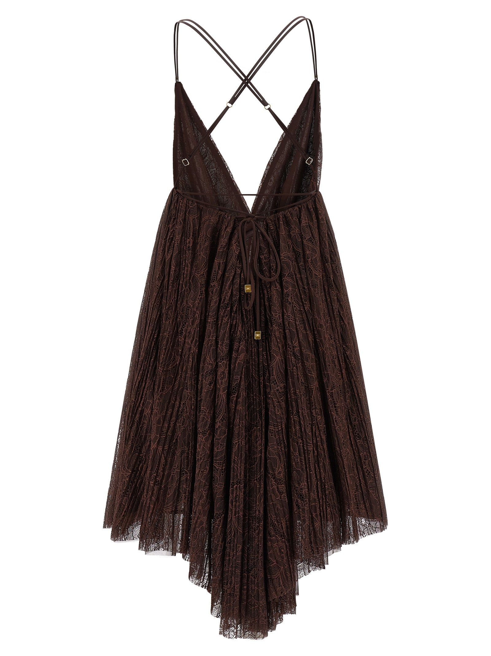 Elisabetta Franchi Kurzes Kleid aus braunem Polyamid