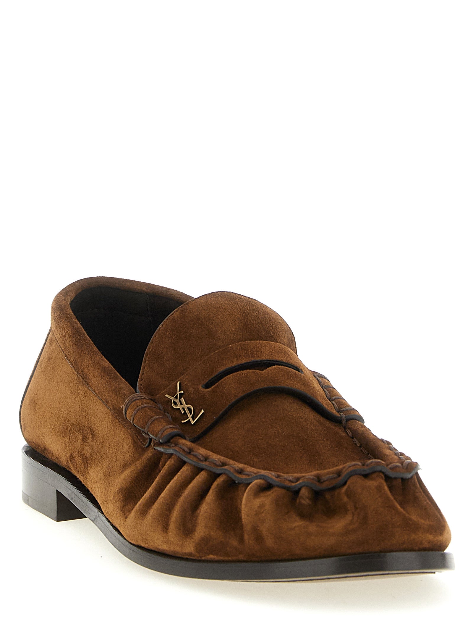 Saint Laurent Braune Kalbsleder-Slipper