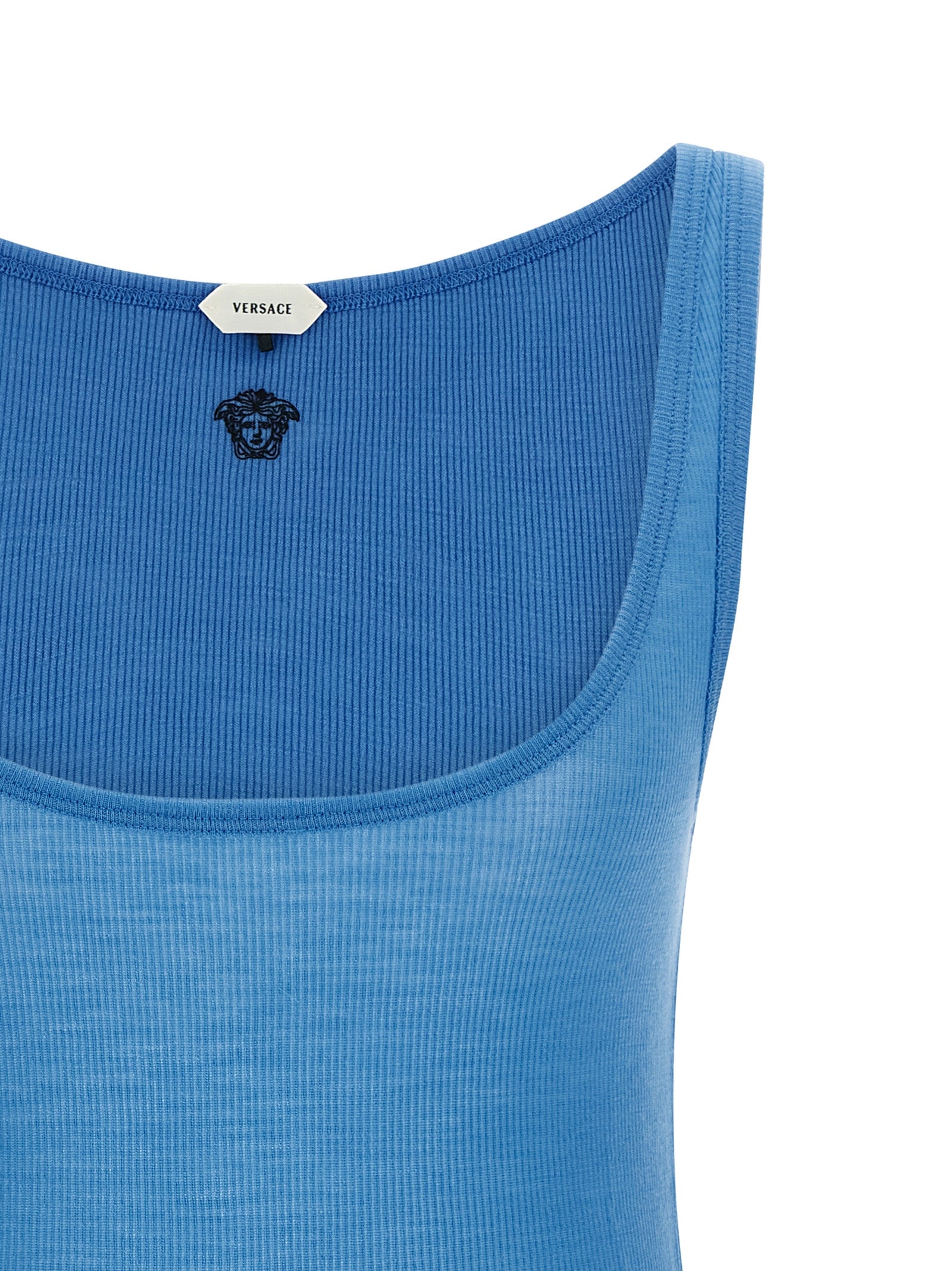 Versace Blaue Tanktops aus reiner Schurwolle