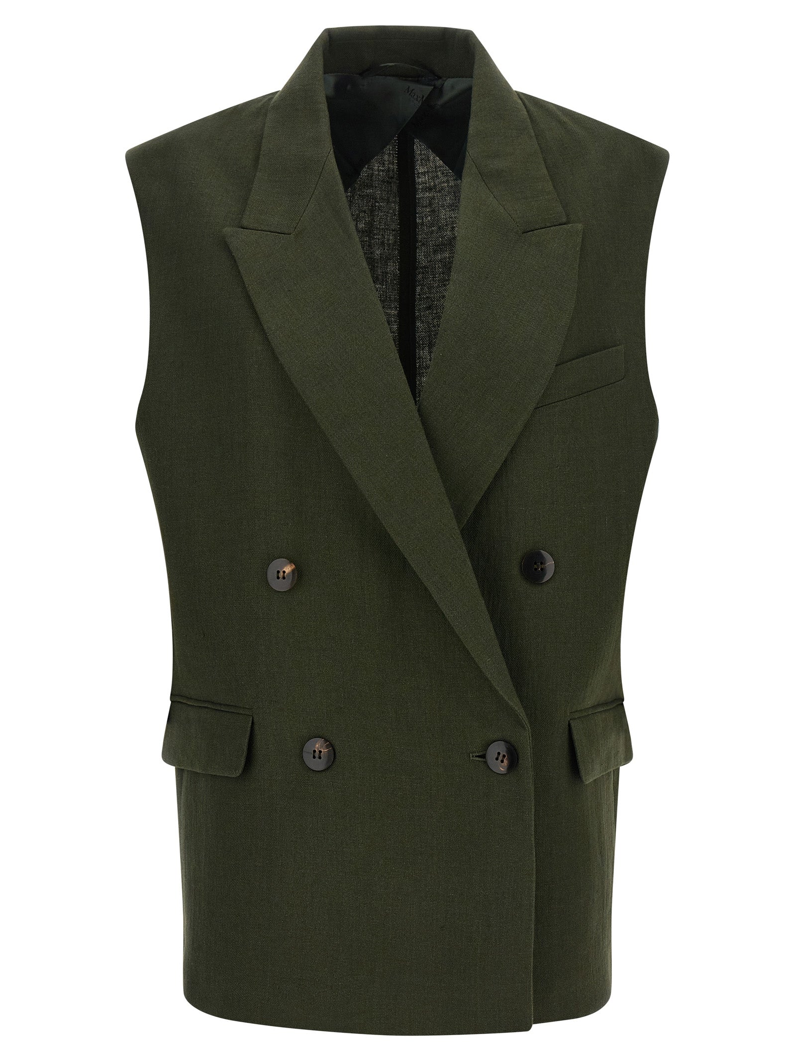 Max Mara Ärmellose Zweifarbige Leinenjacke