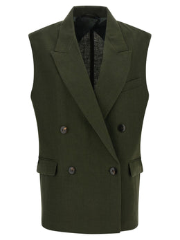 Max Mara Ärmellose Zweifarbige Leinenjacke