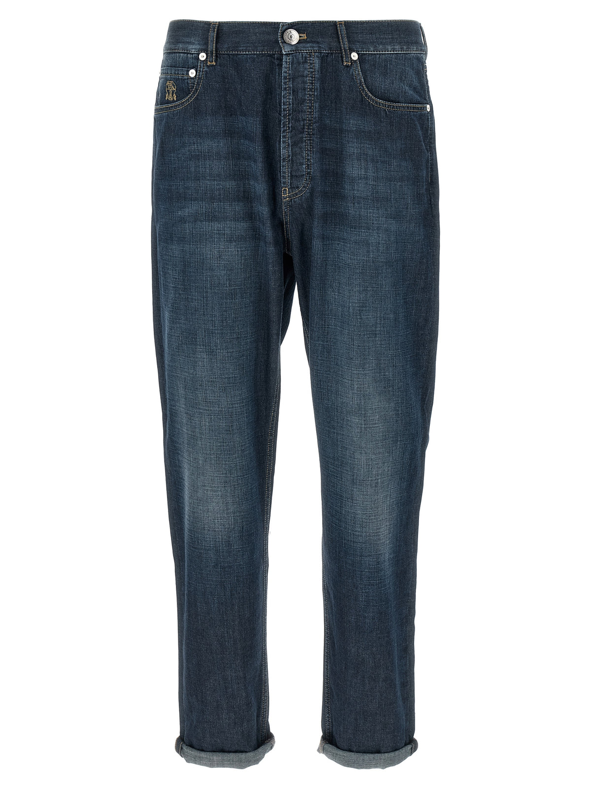 Brunello Cucinelli Blaue Jeans aus Baumwolle im geraden Schnitt