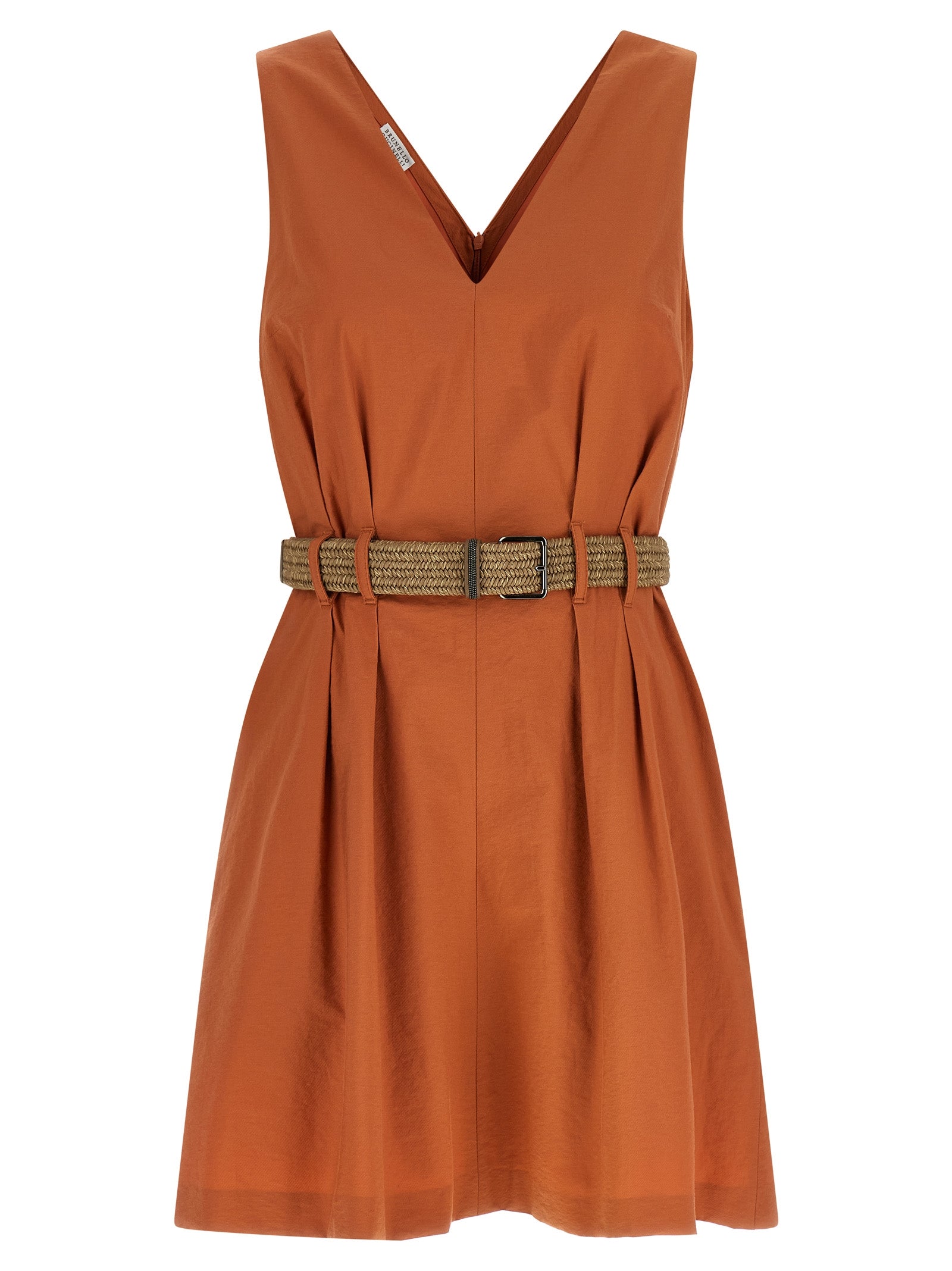 Brunello Cucinelli Kurzes Baumwollkleid in Orange