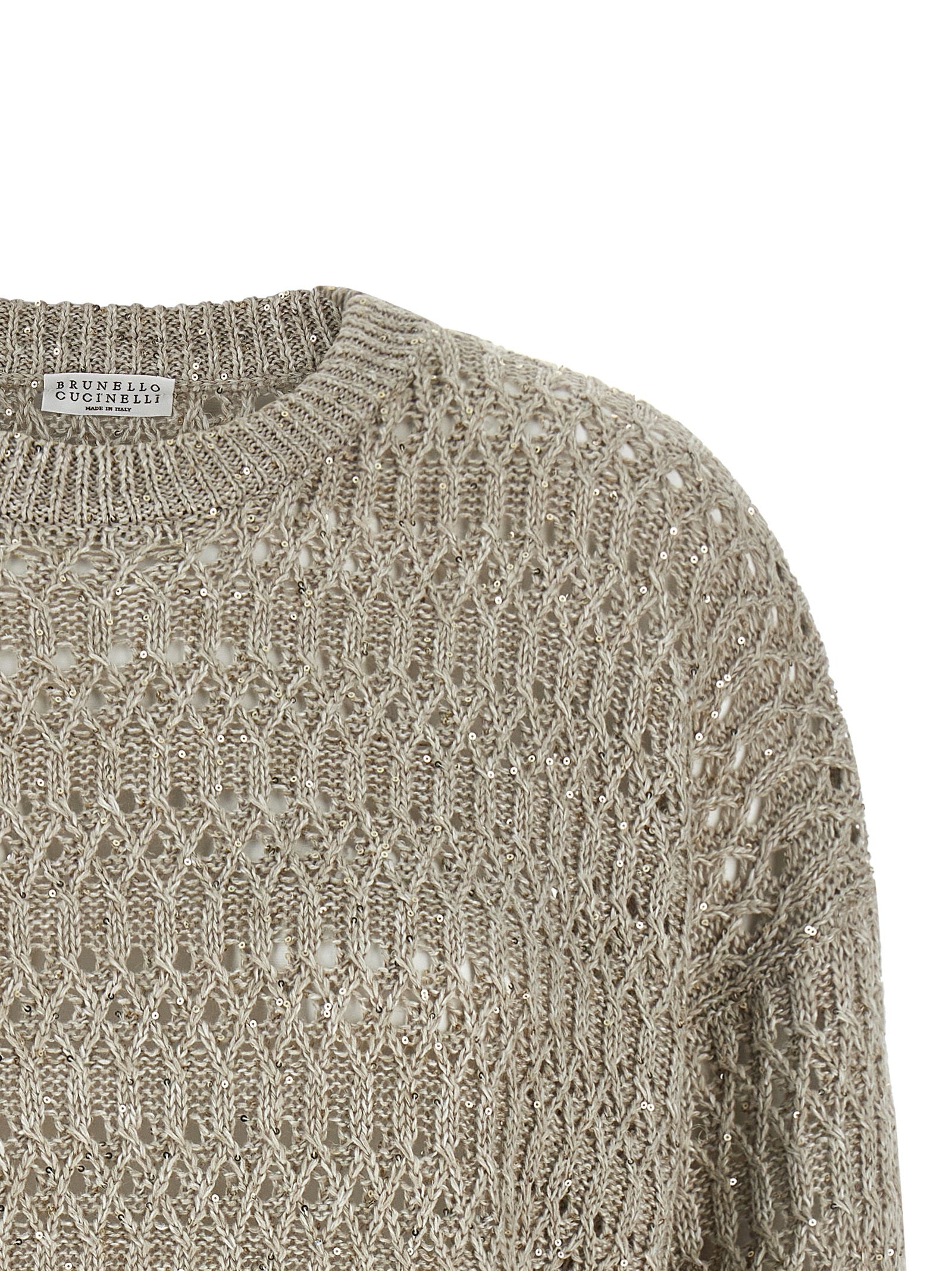 Brunello Cucinelli Beige Leinenstrickjacke