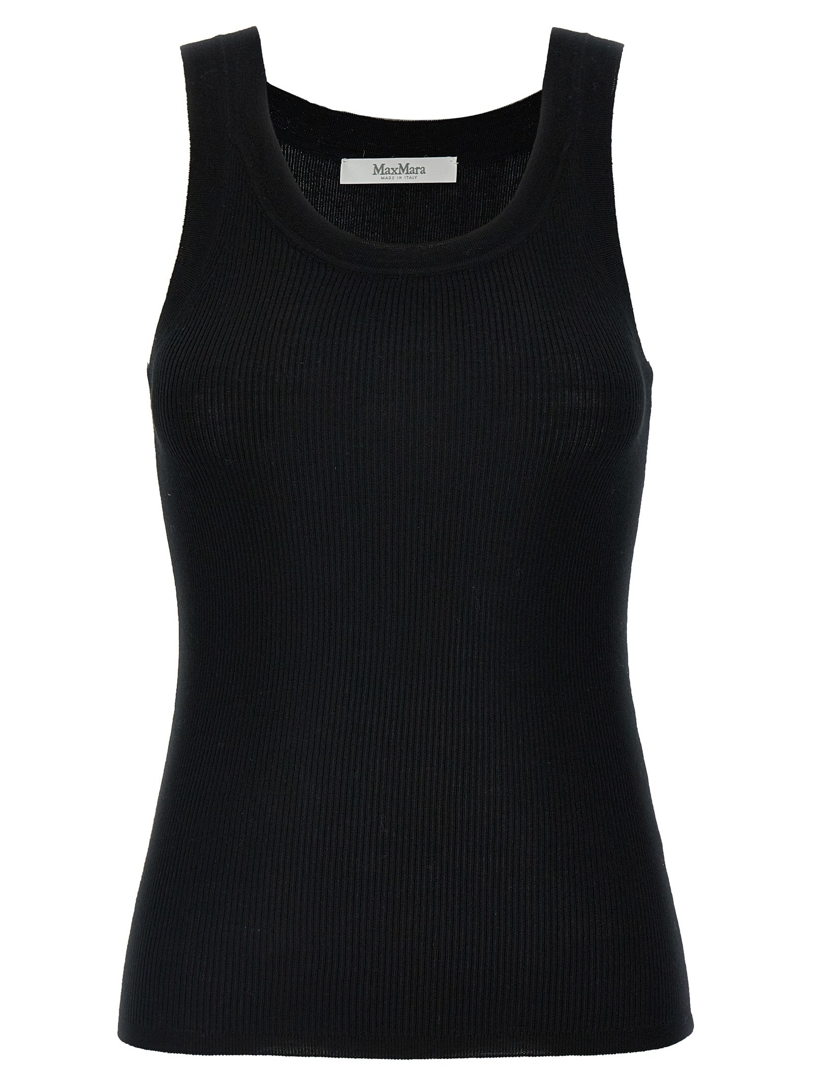 Max Mara Ärmelloses T-Shirt aus schwarzer Schurwolle