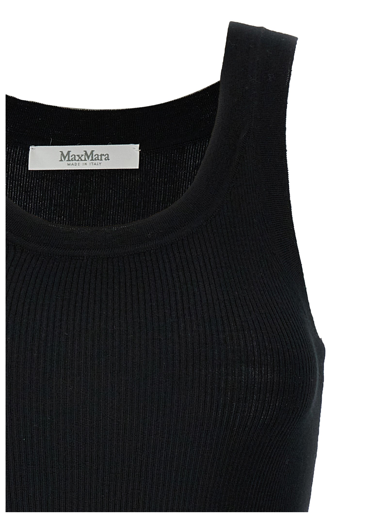 Max Mara Ärmelloses T-Shirt aus schwarzer Schurwolle