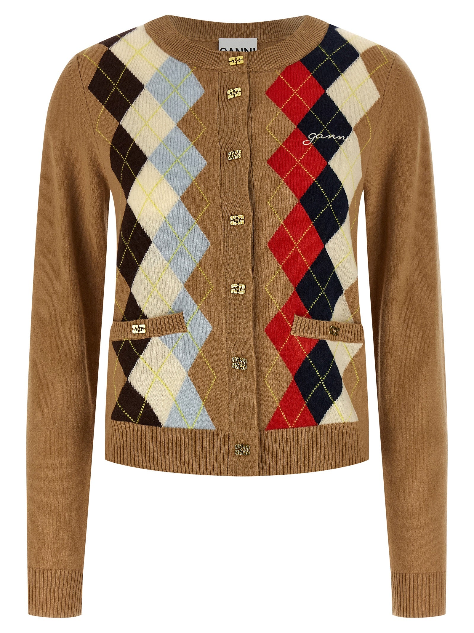 Ganni Beige Wollstrickjacke