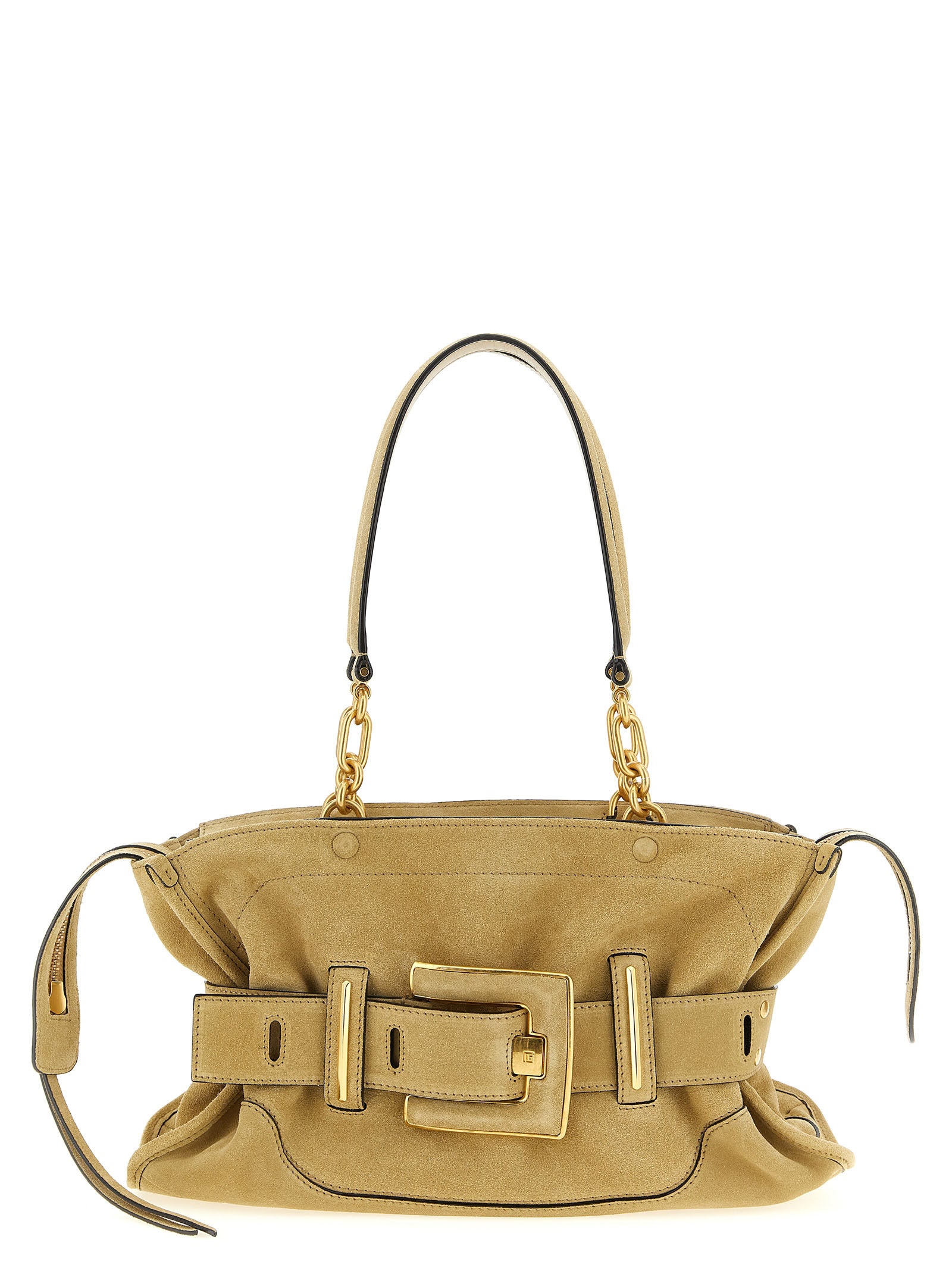 Balmain Beigefarbene Kalbshaut Schultertasche