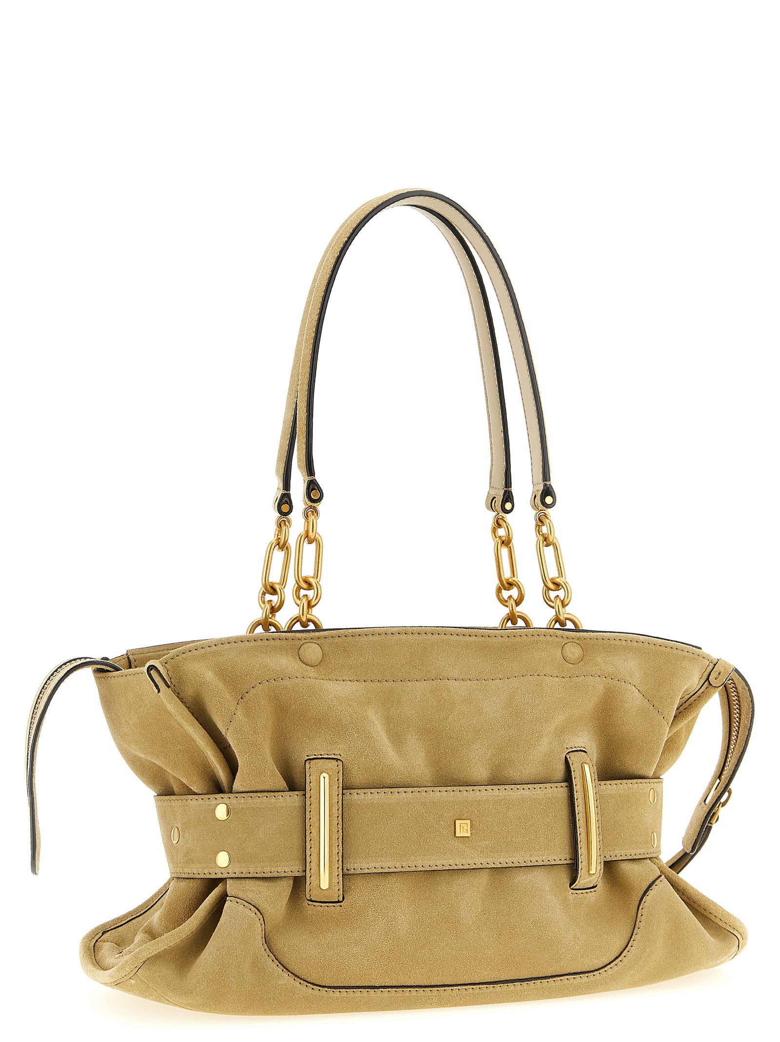 Balmain Beigefarbene Kalbshaut Schultertasche
