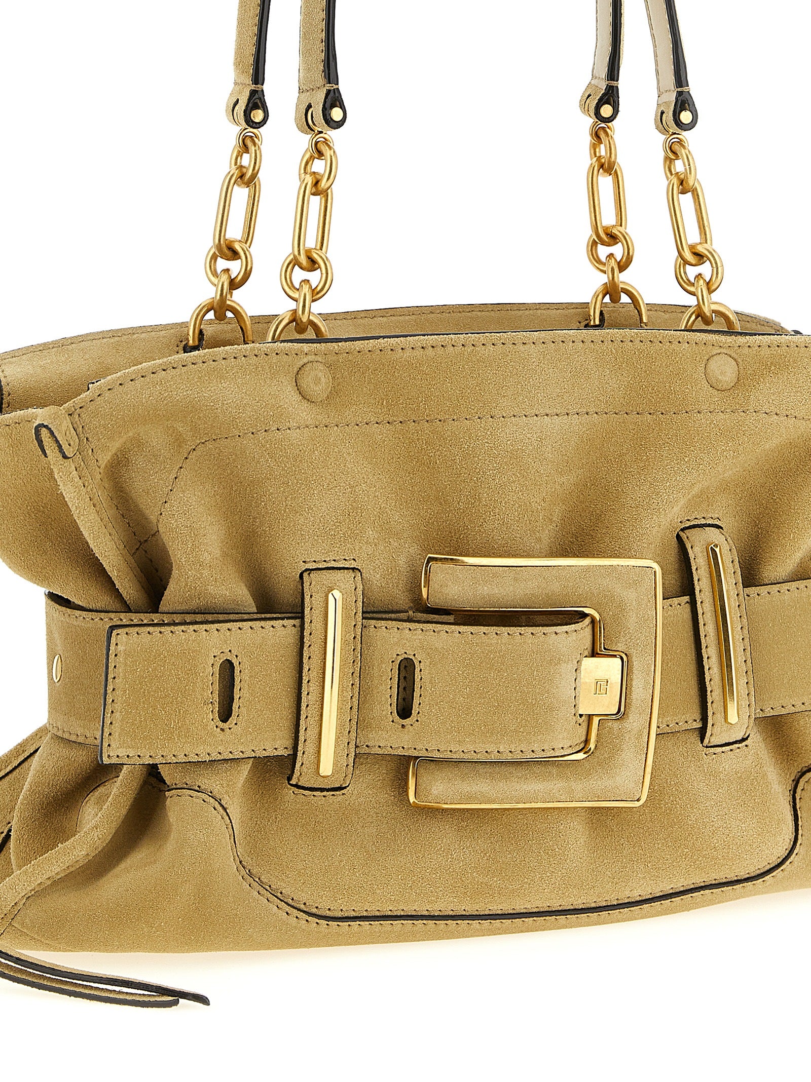 Balmain Beigefarbene Kalbshaut Schultertasche