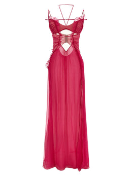 Nensi Dojaka Fuchsia Seiden-Maxikleid