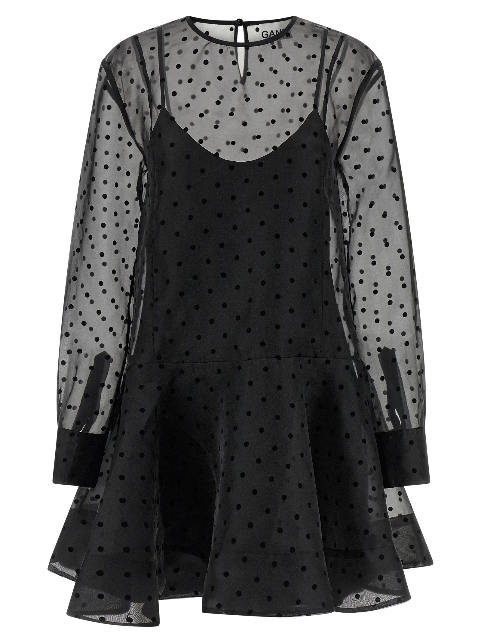 Ganni Schwarzes Kurzkleid aus recyceltem Polyester