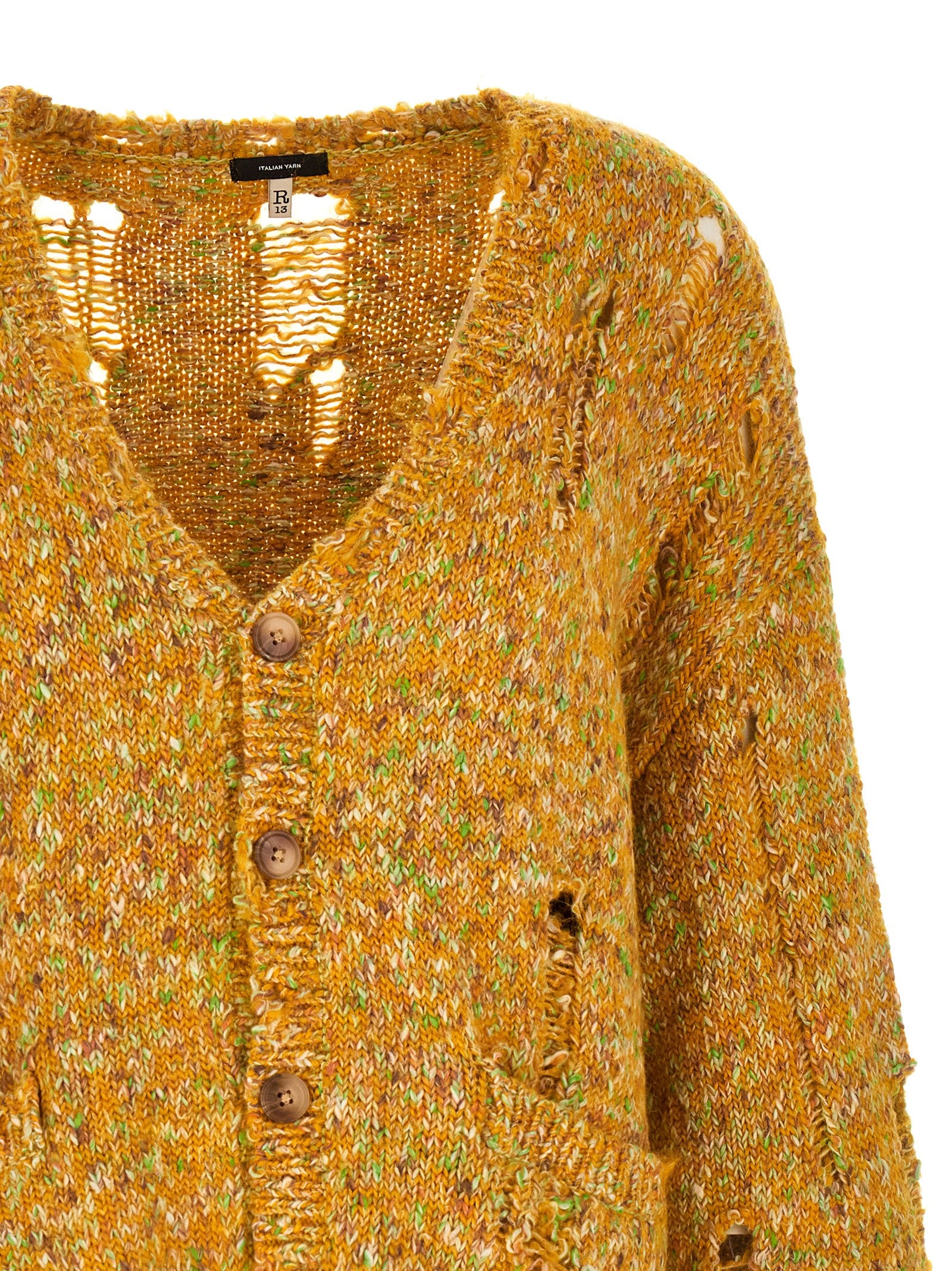 R13 Zweifarbige Alpaka-Leder-Strickjacke