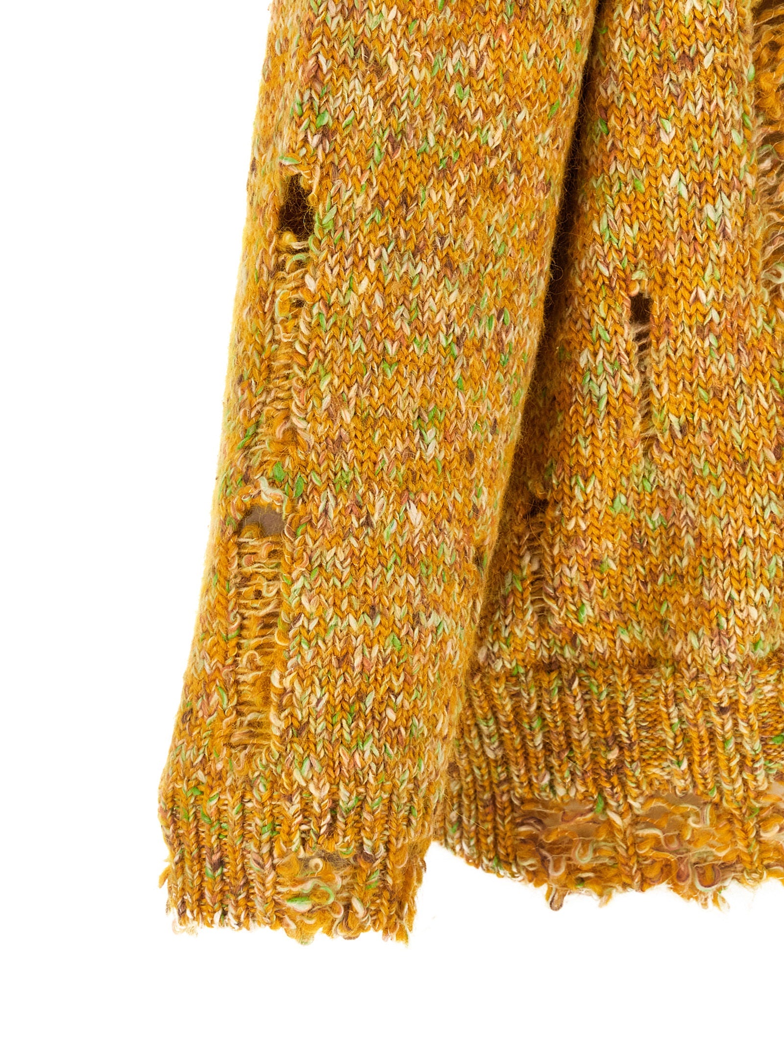 R13 Zweifarbige Alpaka-Leder-Strickjacke