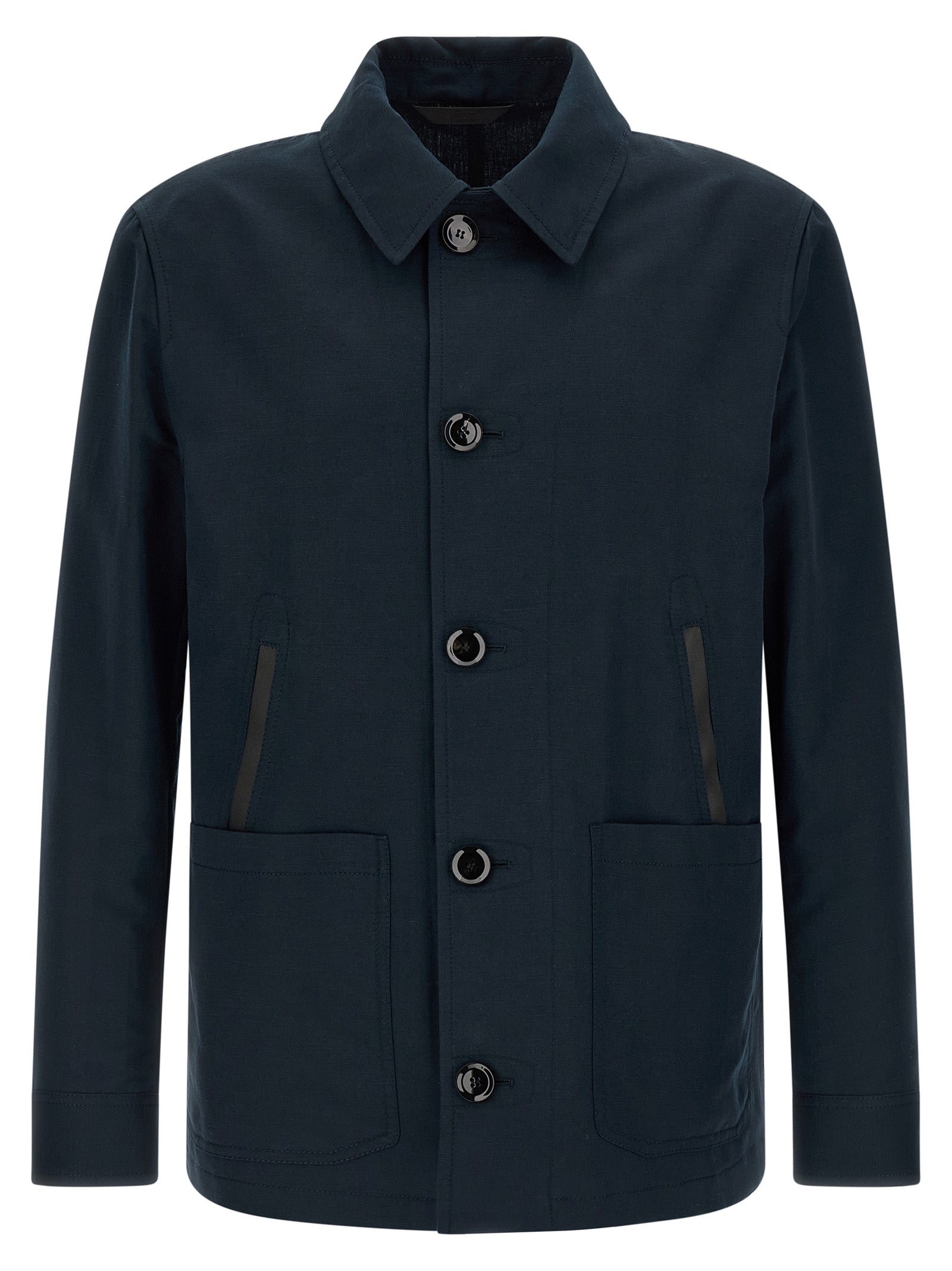 Brioni Blaue Leinen-Jacke in voller Länge