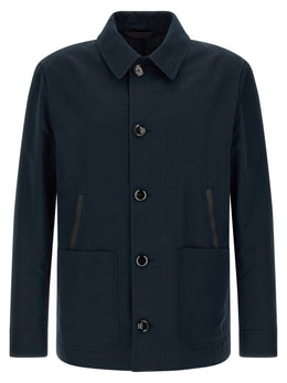 Brioni Blaue Leinen-Jacke in voller Länge