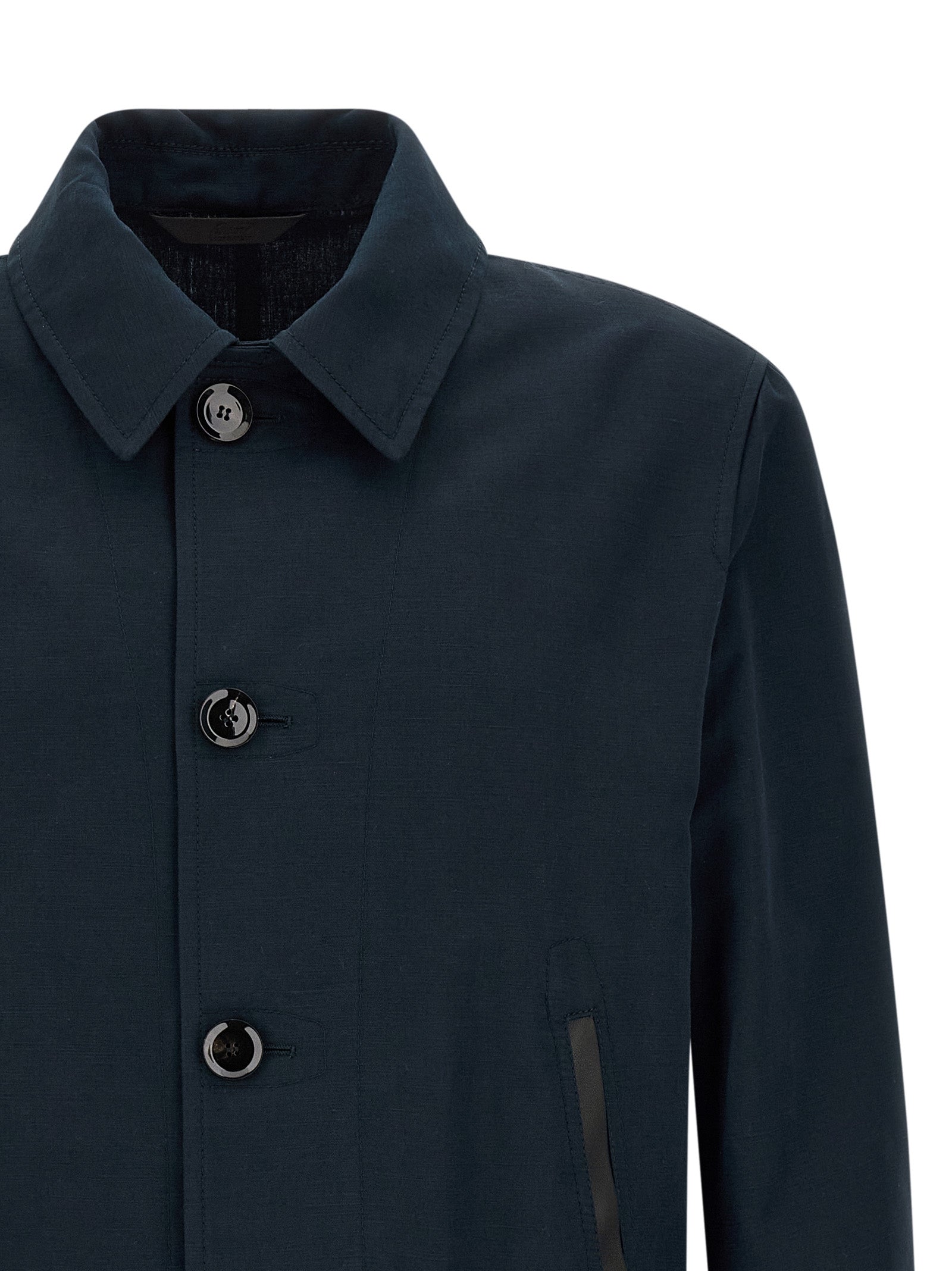 Brioni Blaue Leinen-Jacke in voller Länge