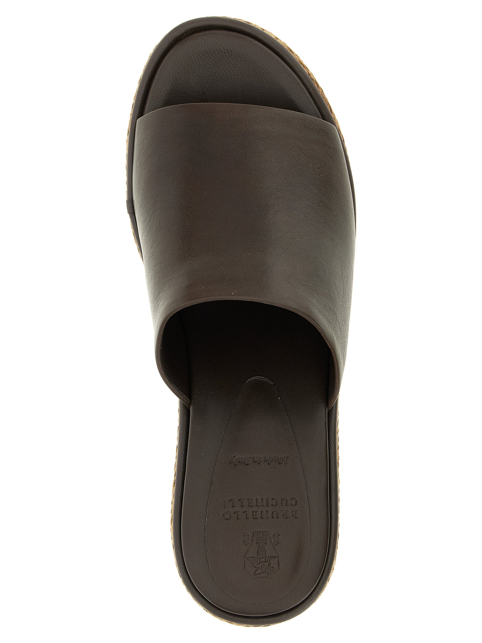 Brunello Cucinelli Keilsandalen aus braunem Kalbsleder